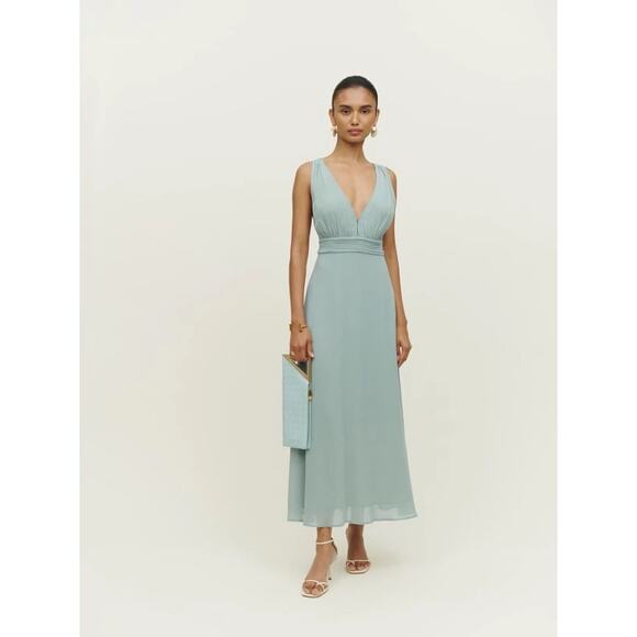 NEW Reformation Green Rosalind Halter Plunge V Cocktail A Line Maxi Dress Size 2 - Picture 3 of 11